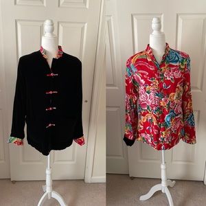 Reversible Velvet/Cotton Mandarin Collar Jacket